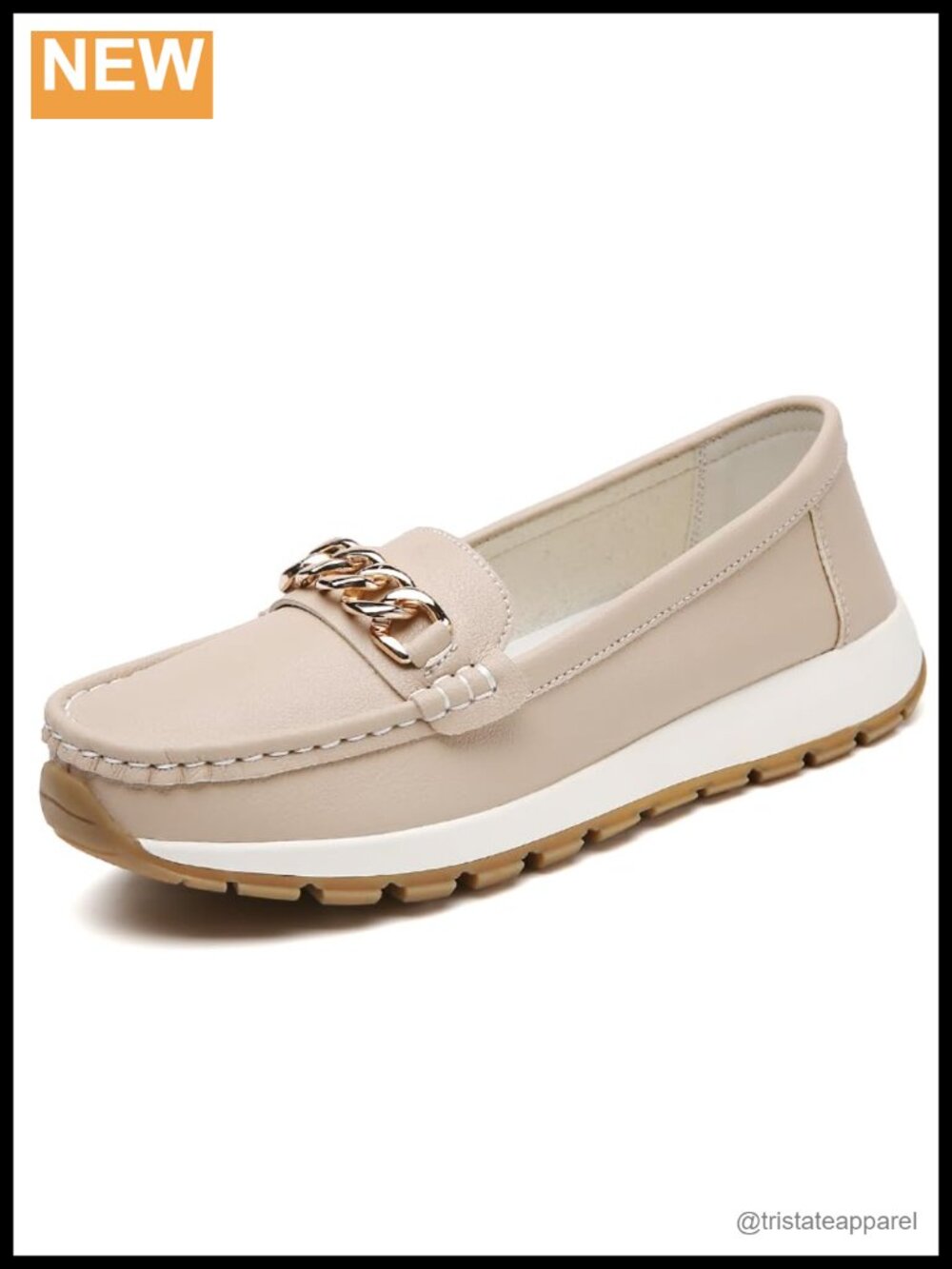 Women's Chunky Loafers Comfortable Slip On Mocc with Gold Chain